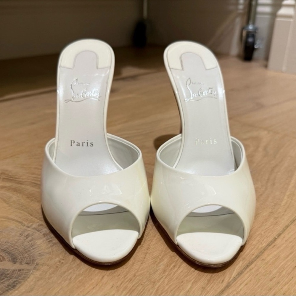 Christian Louboutin Cream Patent Open-Toe Mule